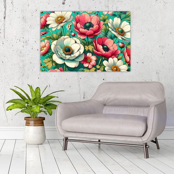 Slika - Cvijeće na plavoj pozadini (90x60 cm)