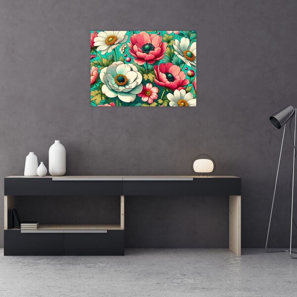Slika - Cvijeće na plavoj pozadini (70x50 cm)