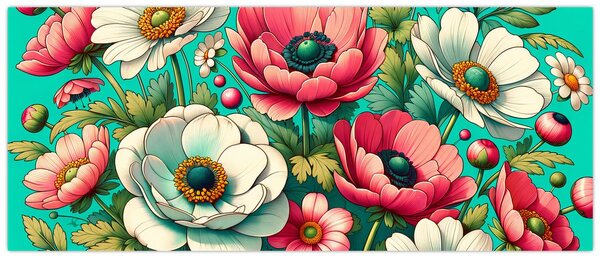 Slika - Cvijeće na plavoj pozadini (120x50 cm)