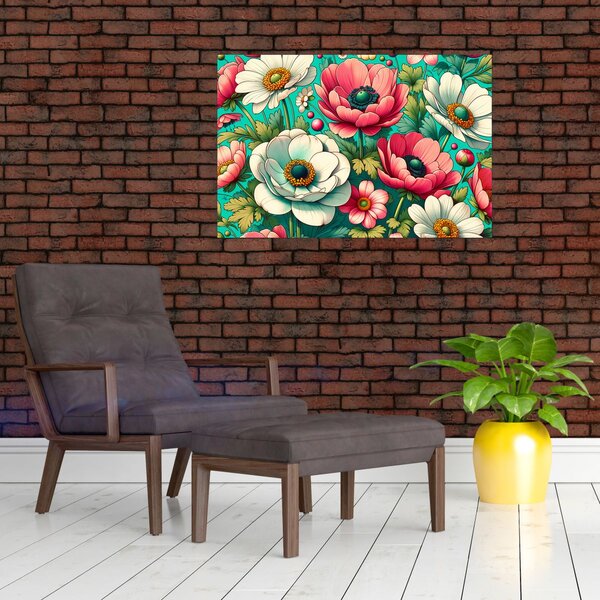 Slika - Cvijeće na plavoj pozadini (90x60 cm)