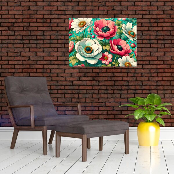 Slika - Cvijeće na plavoj pozadini (70x50 cm)