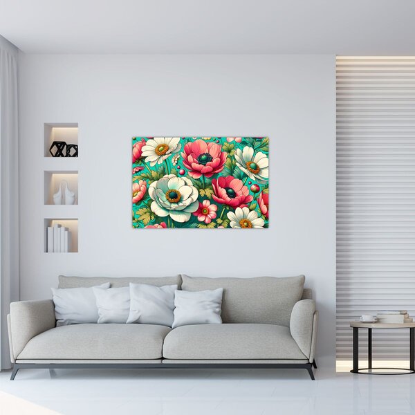 Slika - Cvijeće na plavoj pozadini (90x60 cm)