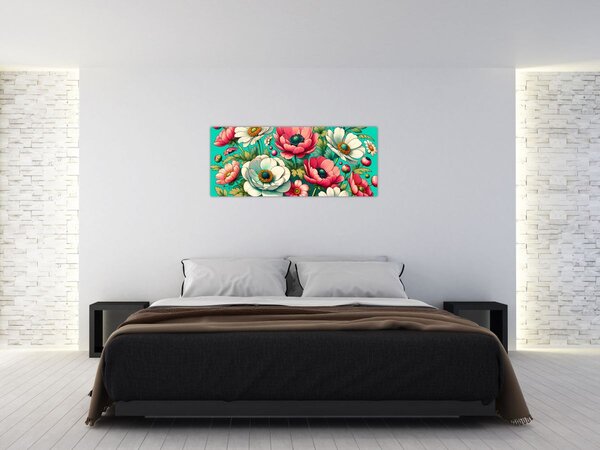 Slika - Cvijeće na plavoj pozadini (120x50 cm)
