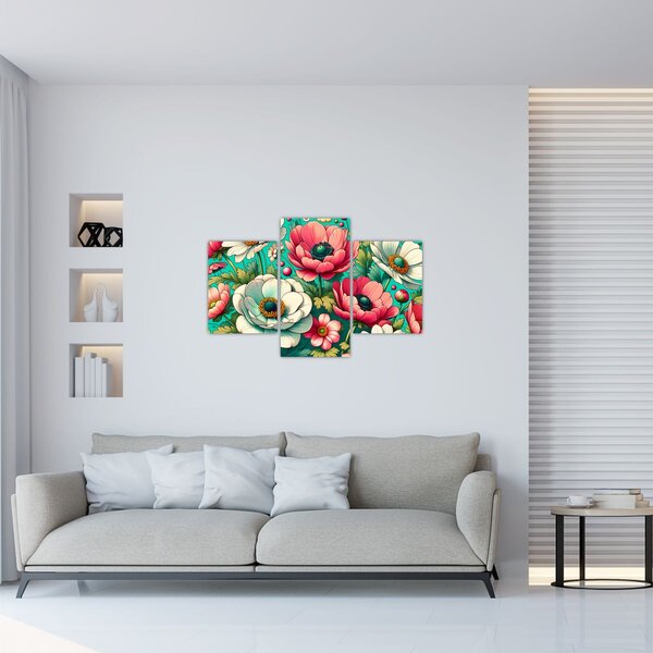 Slika - Cvijeće na plavoj pozadini (90x60 cm)