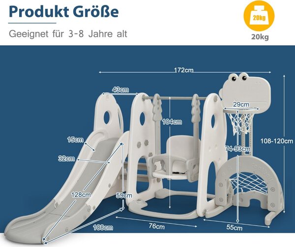 Igraći set s toboganom, 172 x 182 x 108-120cm