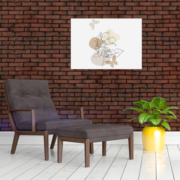 Slika - Bež cvijeće s leptirom N⁰1 (70x50 cm)