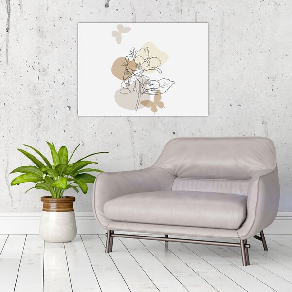 Slika - Bež cvijeće s leptirom N⁰1 (70x50 cm)