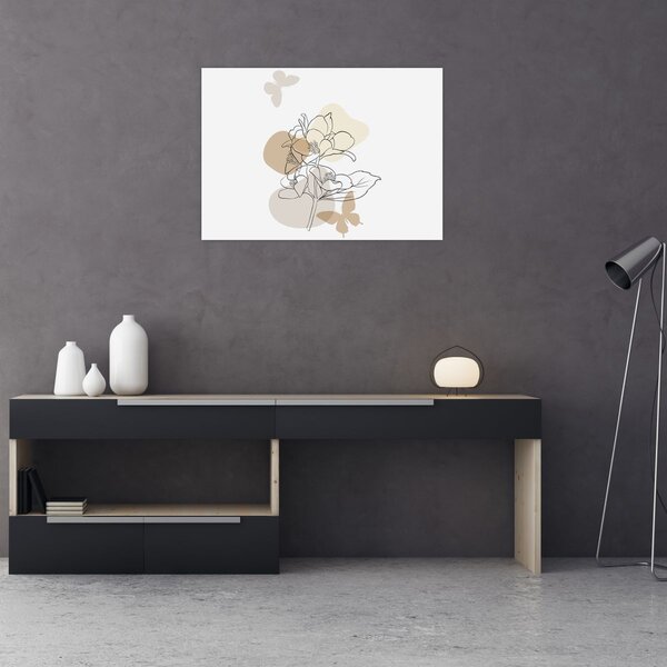 Slika - Bež cvijeće s leptirom N⁰1 (70x50 cm)