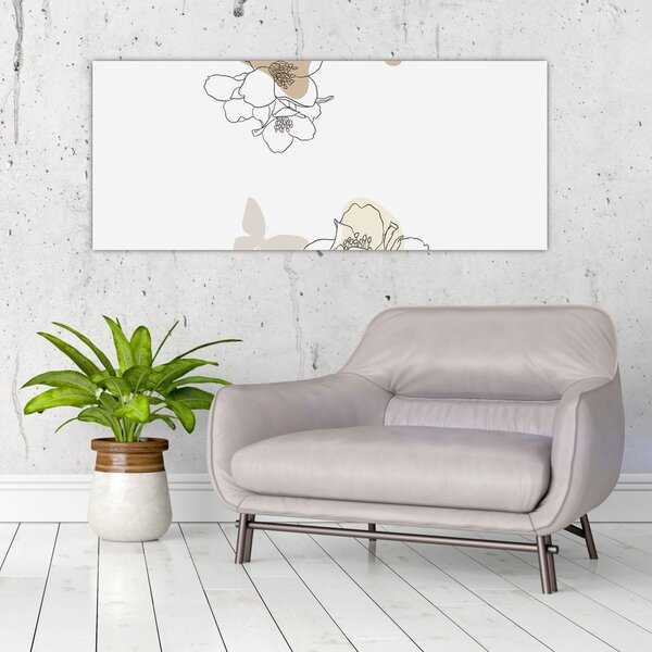 Slika - Bež cvijeće s leptirom N⁰2 (120x50 cm)