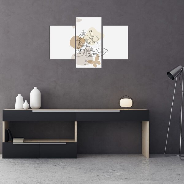 Slika - Bež cvijeće s leptirom N⁰1 (90x60 cm)