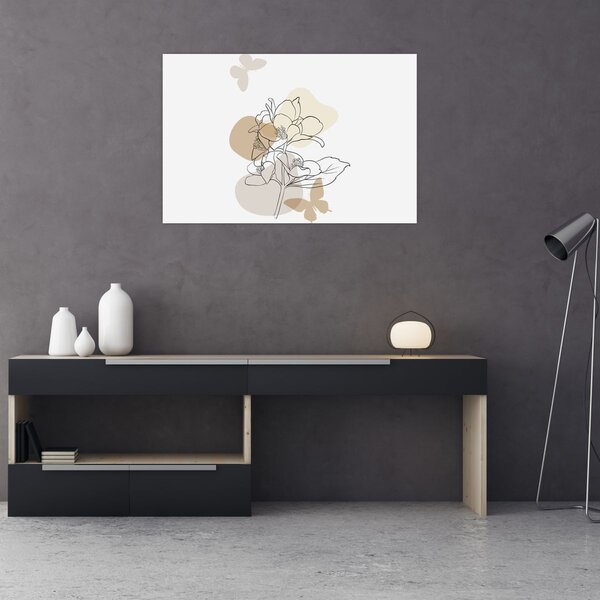 Slika - Bež cvijeće s leptirom N⁰1 (90x60 cm)