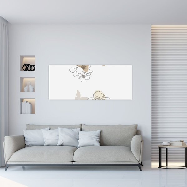 Slika - Bež cvijeće s leptirom N⁰2 (120x50 cm)