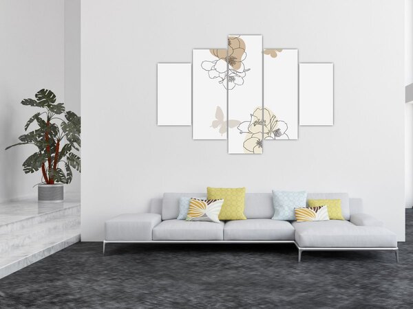 Slika - Bež cvijeće s leptirom N⁰2 (150x105 cm)