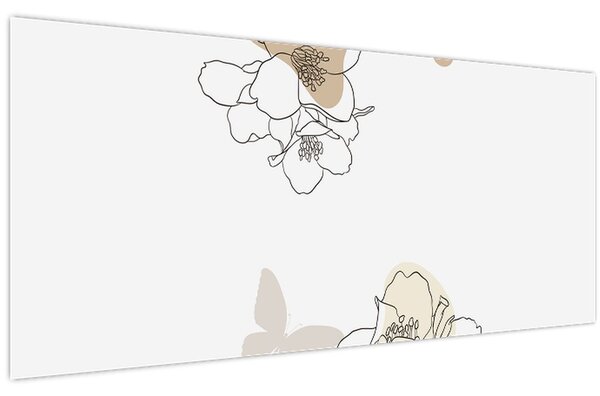 Slika - Bež cvijeće s leptirom N⁰2 (120x50 cm)