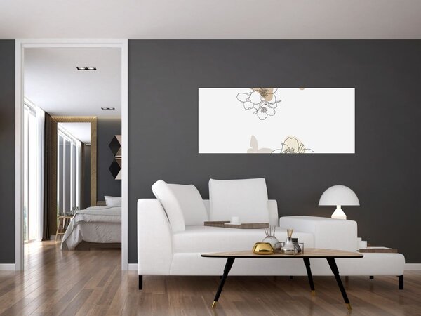 Slika - Bež cvijeće s leptirom N⁰2 (120x50 cm)