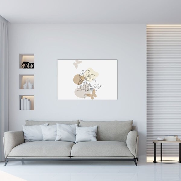 Slika - Bež cvijeće s leptirom N⁰1 (90x60 cm)