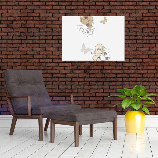 Slika - Bež cvijeće s leptirom N⁰2 (70x50 cm)