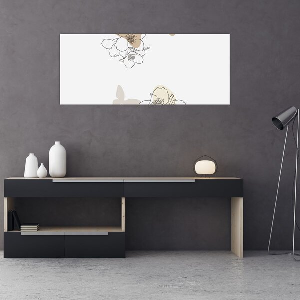 Slika - Bež cvijeće s leptirom N⁰2 (120x50 cm)