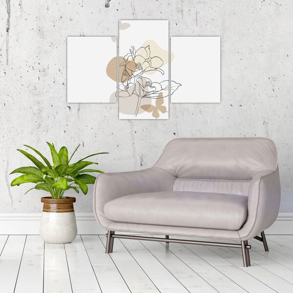 Slika - Bež cvijeće s leptirom N⁰1 (90x60 cm)