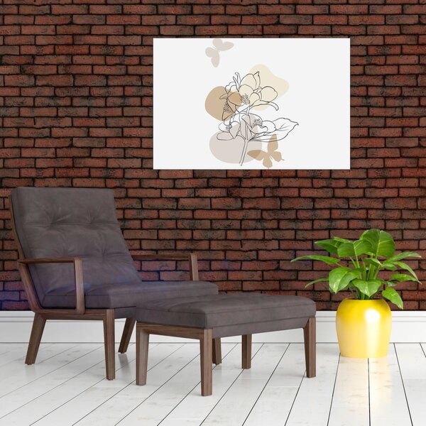 Slika - Bež cvijeće s leptirom N⁰1 (90x60 cm)