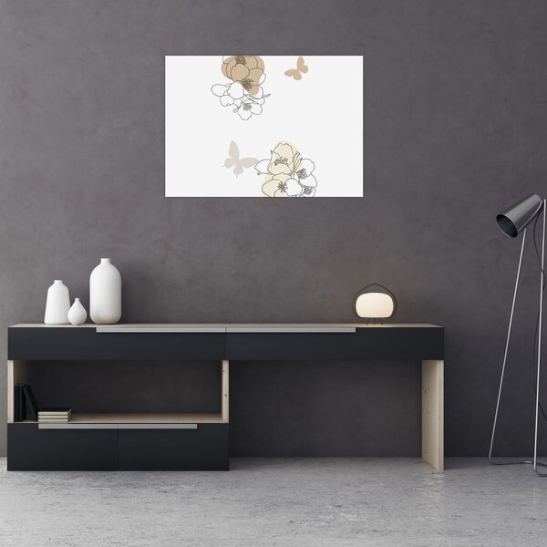 Slika - Bež cvijeće s leptirom N⁰2 (70x50 cm)