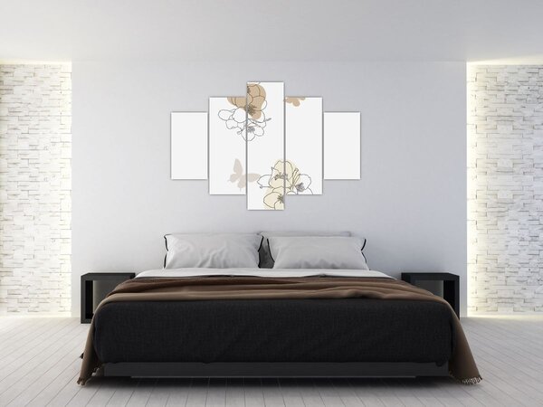 Slika - Bež cvijeće s leptirom N⁰2 (150x105 cm)