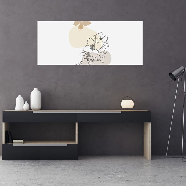 Slika - Bež cvijeće s leptirom N⁰3 (120x50 cm)