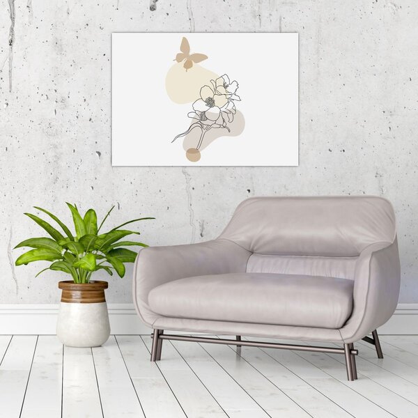 Slika - Bež cvijeće s leptirom N⁰3 (70x50 cm)
