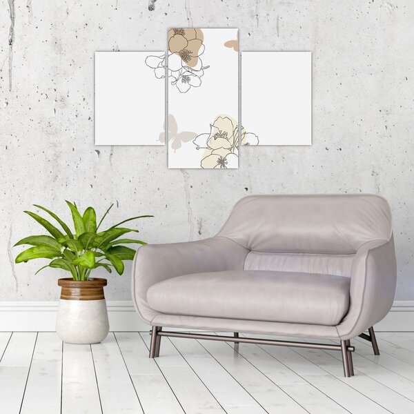Slika - Bež cvijeće s leptirom N⁰2 (90x60 cm)