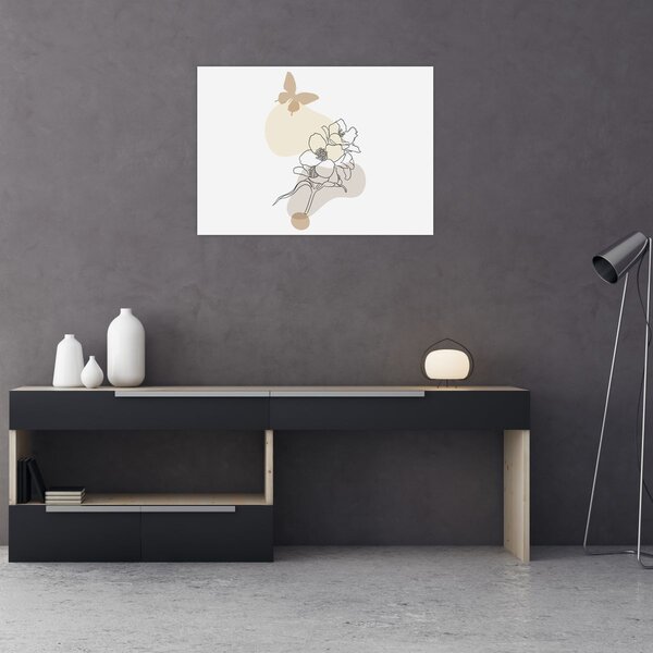 Slika - Bež cvijeće s leptirom N⁰3 (70x50 cm)
