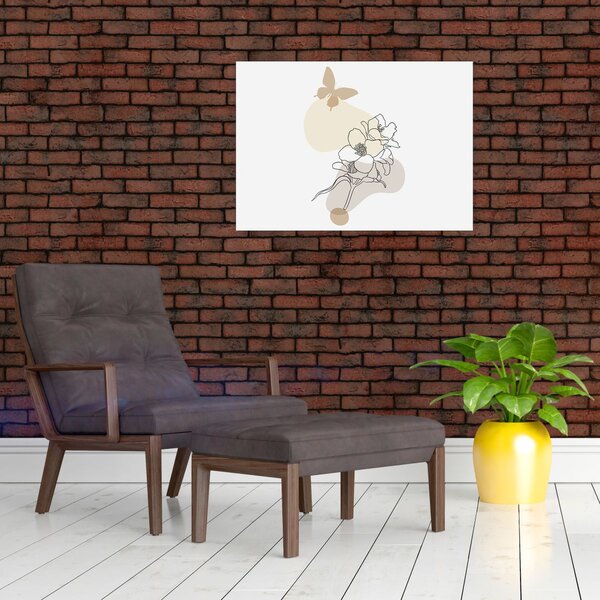 Slika - Bež cvijeće s leptirom N⁰3 (70x50 cm)