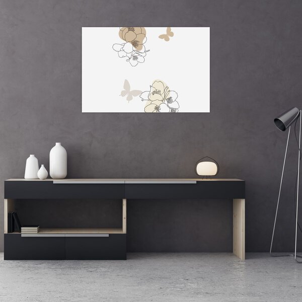 Slika - Bež cvijeće s leptirom N⁰2 (90x60 cm)