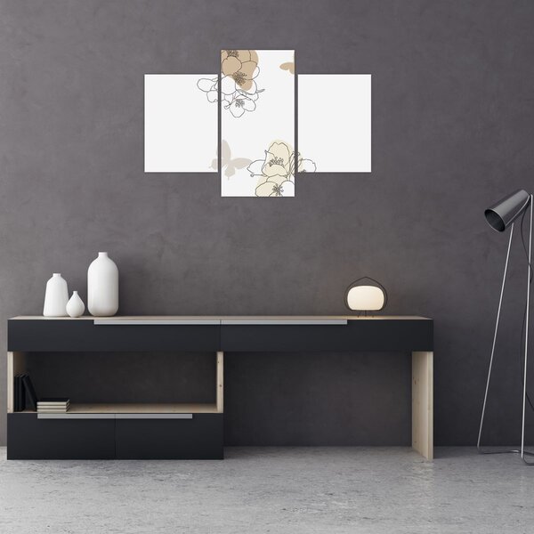 Slika - Bež cvijeće s leptirom N⁰2 (90x60 cm)