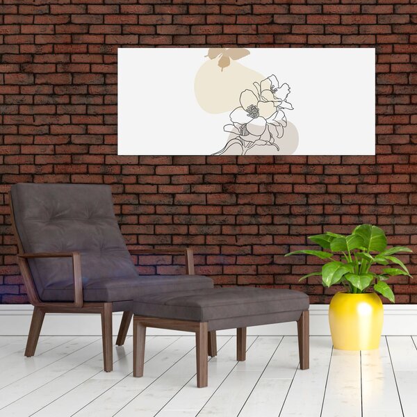 Slika - Bež cvijeće s leptirom N⁰3 (120x50 cm)