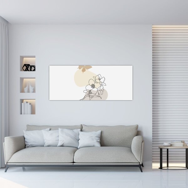 Slika - Bež cvijeće s leptirom N⁰3 (120x50 cm)