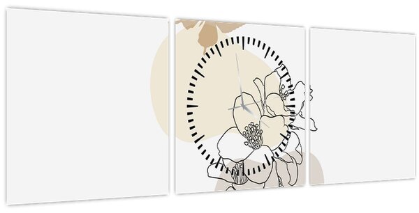 Slika - Bež cvijeće s leptirom N⁰3 (sa satom) (90x30 cm)