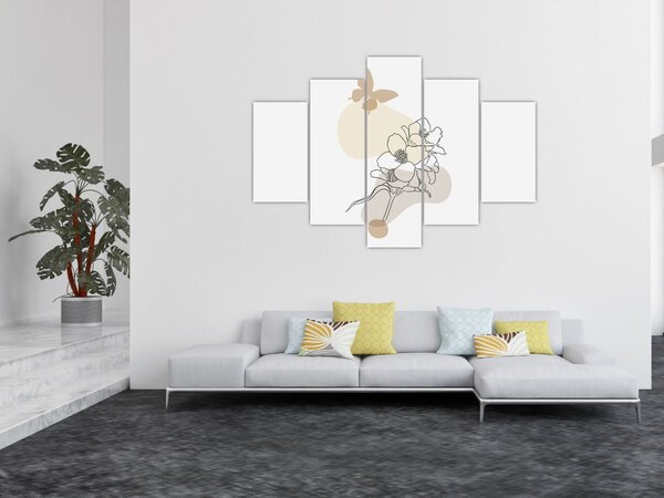 Slika - Bež cvijeće s leptirom N⁰3 (150x105 cm)