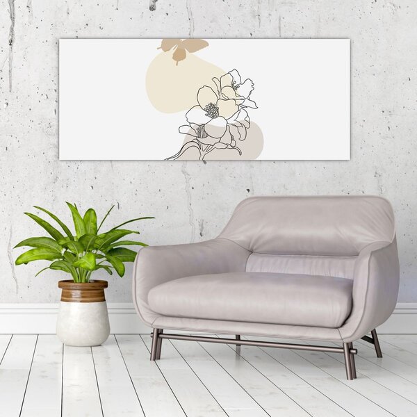 Slika - Bež cvijeće s leptirom N⁰3 (120x50 cm)