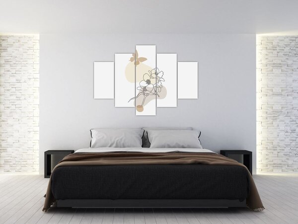 Slika - Bež cvijeće s leptirom N⁰3 (150x105 cm)