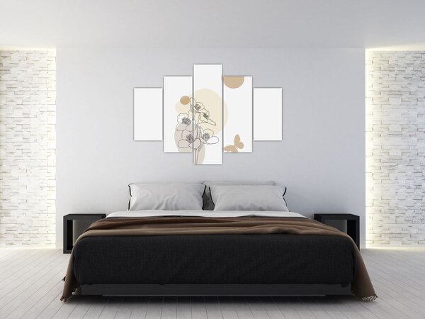 Slika - Bež cvijeće s leptirom N⁰4 (150x105 cm)
