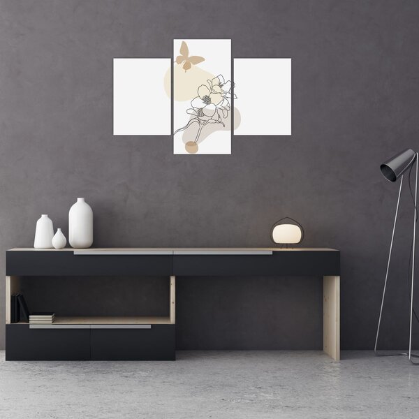 Slika - Bež cvijeće s leptirom N⁰3 (90x60 cm)