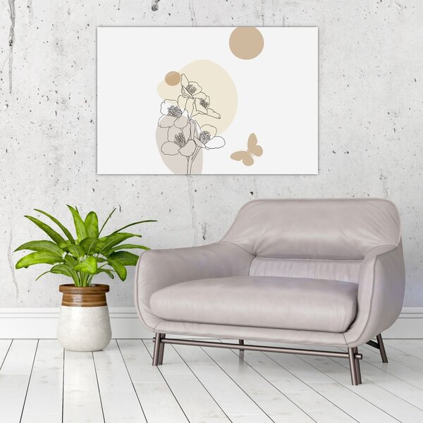 Slika - Bež cvijeće s leptirom N⁰4 (90x60 cm)