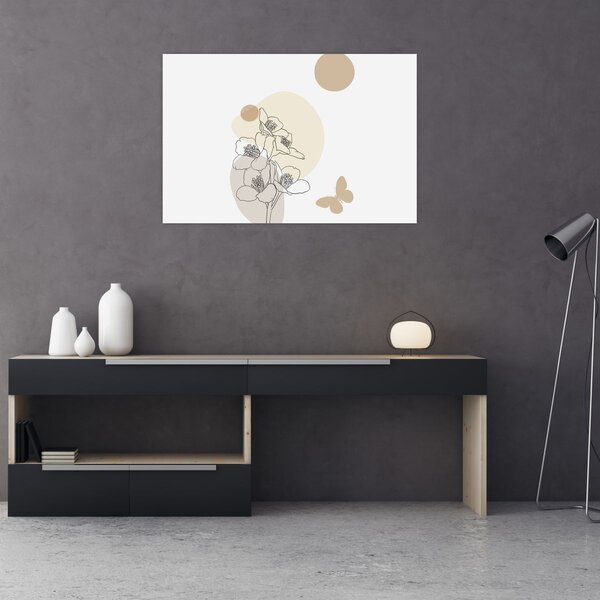 Slika - Bež cvijeće s leptirom N⁰4 (90x60 cm)