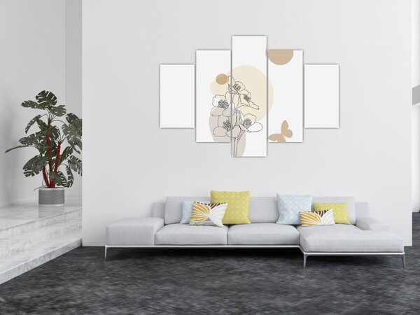 Slika - Bež cvijeće s leptirom N⁰4 (150x105 cm)