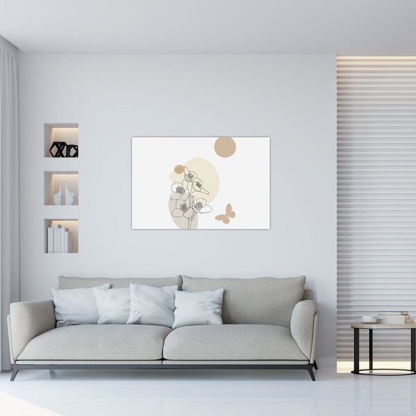 Slika - Bež cvijeće s leptirom N⁰4 (90x60 cm)
