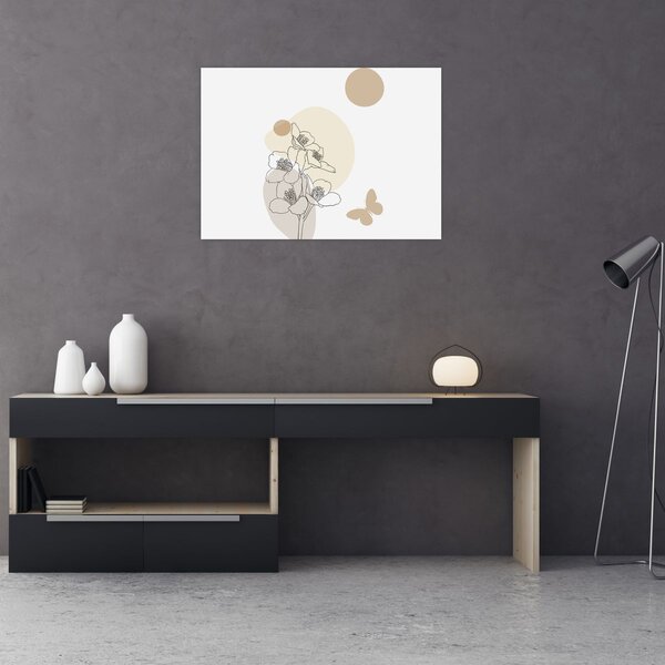 Slika - Bež cvijeće s leptirom N⁰4 (70x50 cm)