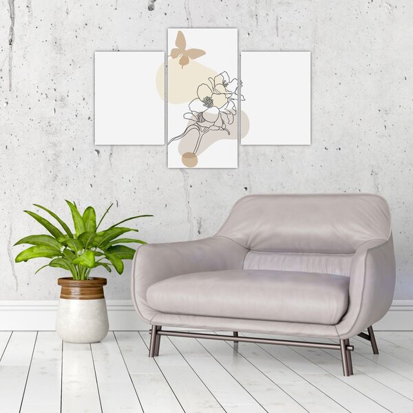 Slika - Bež cvijeće s leptirom N⁰3 (90x60 cm)