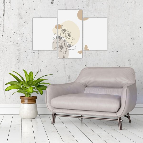 Slika - Bež cvijeće s leptirom N⁰4 (90x60 cm)