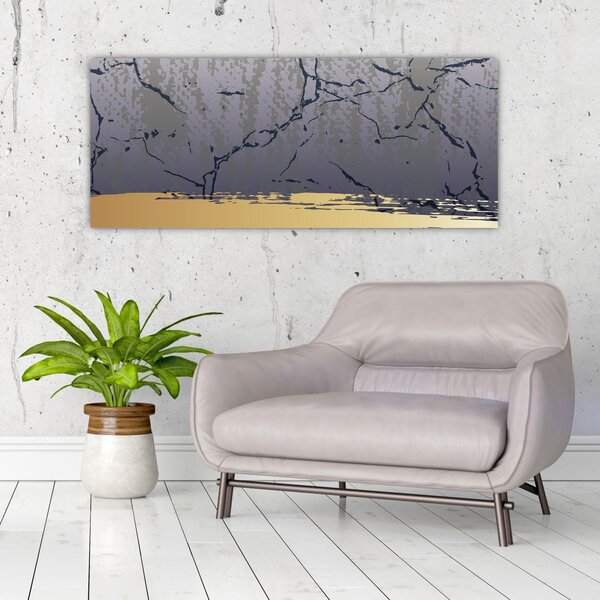 Slika - Plava i zlatna apstrakcija N⁰1 (120x50 cm)