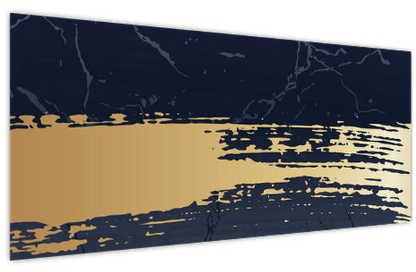 Slika - Plava i zlatna apstrakcija N⁰2 (120x50 cm)